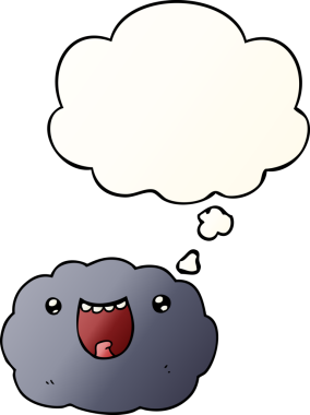 Bir insan tarafından çizilmiş, düşünce baloncuklu, çizgi film mutlu bulut