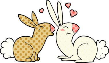 Bir insan tarafından çizilmiş aşık çizgi film tavşanları.
