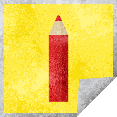 kırmızı renkli kalem grafik vektör kare etiketi bir insan tarafından çizildi