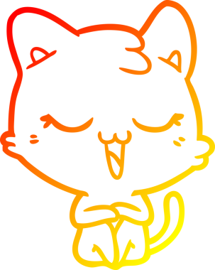 Bir insan tarafından çizilmiş mutlu çizgi film kedisinin sıcak çizgi çizgisi.