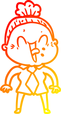 Bir insan tarafından çizilmiş mutlu, yaşlı bir kadının sıcak çizgi çizimi.