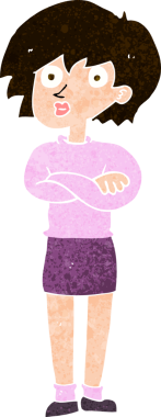 Bir insan tarafından çizilmiş çapraz kollu bir karikatür kadın.