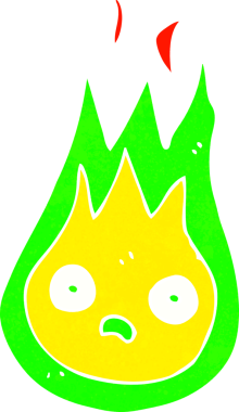 Bir insan tarafından çizilmiş çizgi film dostu ateş topu.