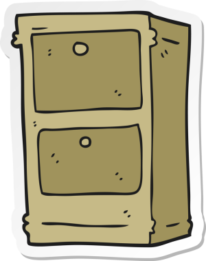 Bir insan tarafından çizilmiş bir karikatür çekmecesi etiketi.