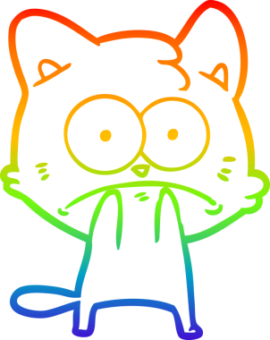 Gökkuşağı gradyan çizgi çizimi Bir insan tarafından çizilmiş gergin kedi