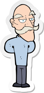 Bir insan tarafından çizilmiş bıyıklı yaşlı bir adamın karikatür çıkartması.