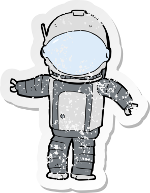 Bir insan tarafından çizilmiş karikatür astronotunun gerilimli çıkartması.