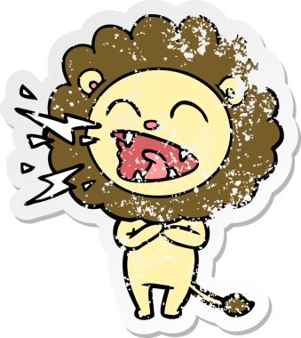 Bir insan tarafından çizilmiş kükreyen bir aslanın sıkıntılı çıkartması.