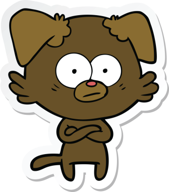 Bir insan tarafından çizilmiş sinirli bir köpek çizgi filminin çıkartması.