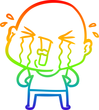 Bir insan tarafından çizilmiş ağlayan kel bir adamın çizgi çizimi.