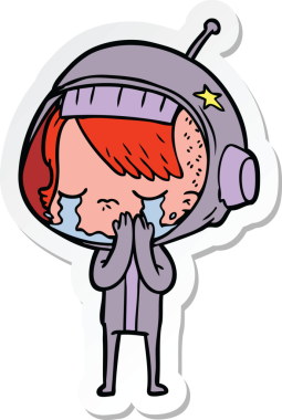 Bir insan tarafından çizilmiş, ağlayan astronot bir kızın çıkartması.