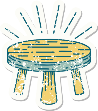 Bir insan tarafından çizilmiş eski dövme stili tahta bir tabure.