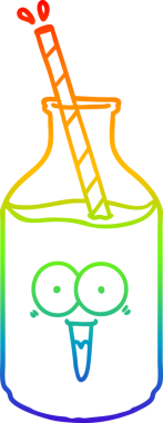 gökkuşağı gradyan çizgisi mutlu bir süt şişesinin insan tarafından çizilmiş bir saman ile çizimi