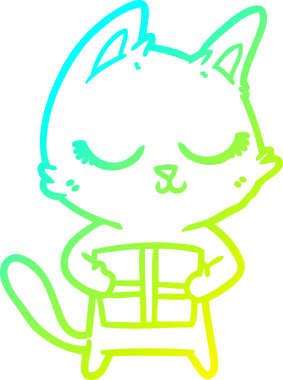 Bir insan tarafından çizilmiş sakin bir çizgi film kedisinin soğuk eğim çizgisi.