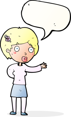 Bir insan tarafından çizilmiş konuşma balonlu bir kadın.