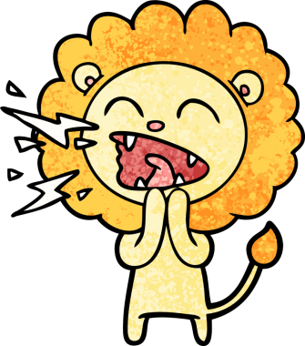 Bir insan tarafından çizilmiş kükreyen aslan çizgi filmi.