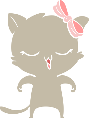 Bir insan tarafından çizilmiş düz renkli çizgi film kedisi.