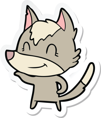 Bir insan tarafından çizilmiş dost canlısı bir kurt çizgi filminin çıkartması.