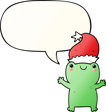 Tatlı noel kurbağası, bir insan tarafından çizilmiş yumuşak bir dille konuşma baloncuğu.