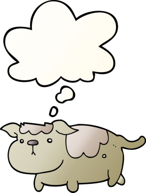 Düşünce baloncuğu olan çizgi film köpeği bir insan tarafından çizilmiş.