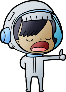 Karikatür astronot kadın bir insan tarafından çizilmiş.