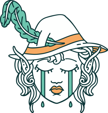 Retro Dövme Tarzı Ağlayan Elf Ozan karakteri bir insan tarafından çizilmiş