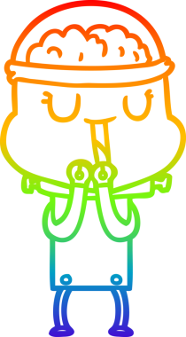 gökkuşağı gradyanı çizimi bir insan tarafından çizilmiş mutlu bir robot çizgi filmi.