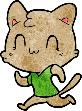 Bir insan tarafından çizilmiş çizgi film mutlu kedi koşuyor.