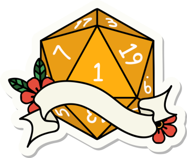 Bir insan tarafından çizilmiş doğal bir d20 zar etiketi.