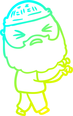 Bir insan tarafından çizilmiş sakallı bir çizgi film karakteri.