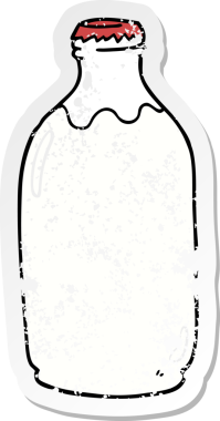 Bir insan tarafından çizilmiş süt şişesinin sıkıntılı etiketi.