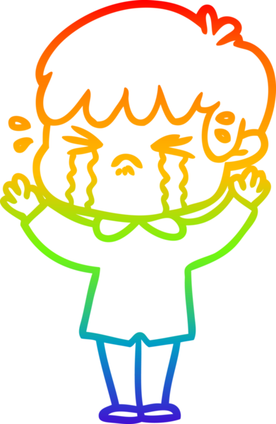 Gökkuşağı gradyan çizimi bir insan tarafından çizilmiş ağlayan bir çizgi çocuk çizimi