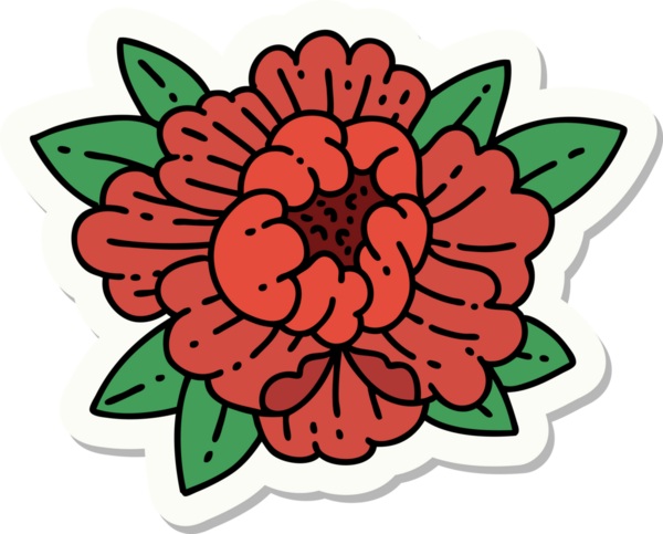 Bir insan tarafından çizilmiş geleneksel çiçek stiliyle dövme çıkartması.