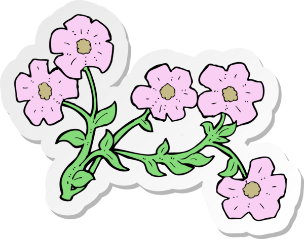 Bir insan tarafından çizilmiş karikatür çiçeğinin etiketi.