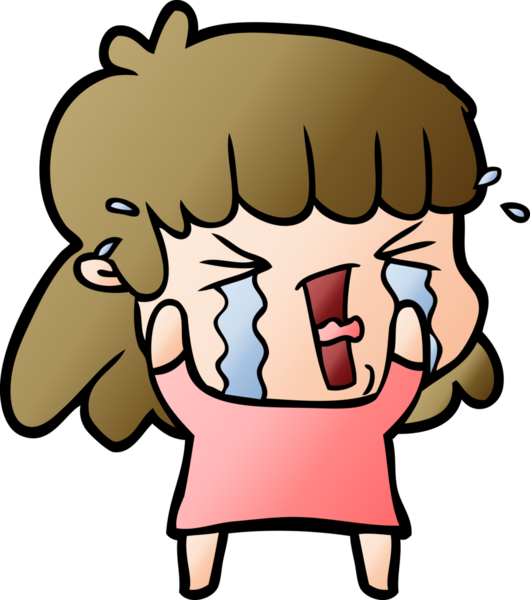 Bir insan tarafından çizilmiş gözyaşları içindeki çizgi film kadını.