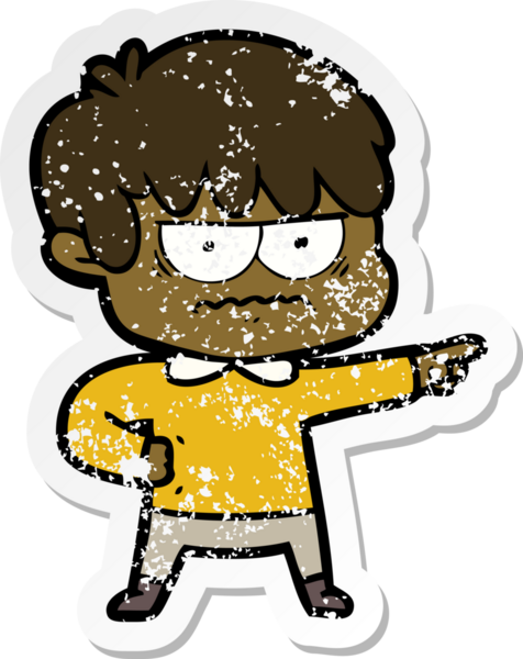 Bir insan tarafından çizilmiş kızgın bir çizgi film çocuğunun sıkıntılı çıkartması.