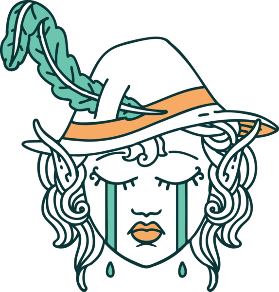 Retro Dövme Tarzı Ağlayan Elf Ozan karakteri bir insan tarafından çizilmiş