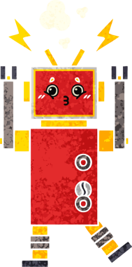 Bir insan tarafından çizilmiş bir robotun retro çizim tarzı karikatürü