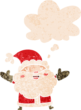 Düşünce baloncuklu çizgi film Noel Baba grunge sıkıntılı retro dokuma tarzı bir insan tarafından çizilmiş