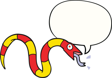 Bir insan tarafından çizilmiş konuşma balonlu tıslayan çizgi film yılanı.