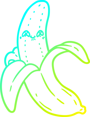 Bir insan tarafından çizilmiş çılgın, mutlu bir muzun soğuk çizgi çizimi.