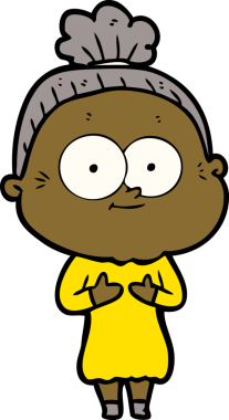 Bir insan tarafından çizilmiş mutlu yaşlı kadın çizgi filmi.