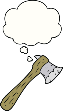 Bir insan tarafından çizilmiş düşünce balonlu bir balta.