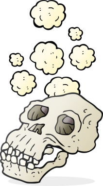 Bir insan tarafından çizilmiş eski bir kafatası çizimi.