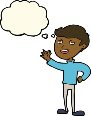 Çizgi filmci bir insan tarafından çizilmiş düşünce baloncuğuyla mükemmel bir jest yapıyor.