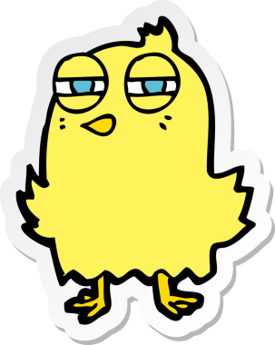 Bir insan tarafından çizilmiş komik bir karikatür kuşunun çıkartması.