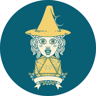 Retro Dövme Biçimli elf karakteri Bir insan tarafından çizilmiş doğal yirmi zar atışıyla