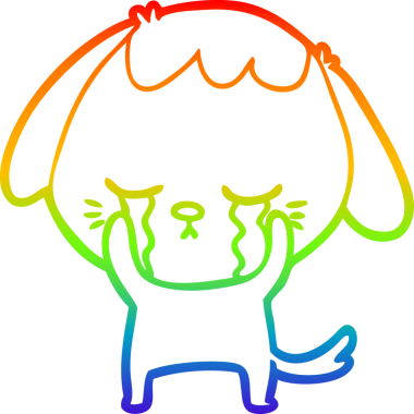 Gökkuşağı gradyan çizimi bir insan tarafından çizilmiş şirin bir köpek yavrusu ağlama çizgi filmi