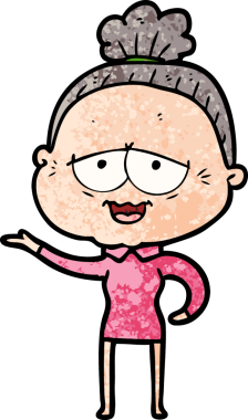 Bir insan tarafından çizilmiş mutlu yaşlı kadın çizgi filmi.