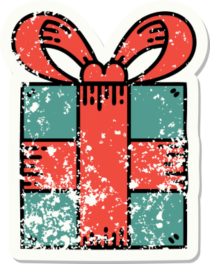 Bir insan tarafından çizilmiş geleneksel stil dövmeli bir hediye.